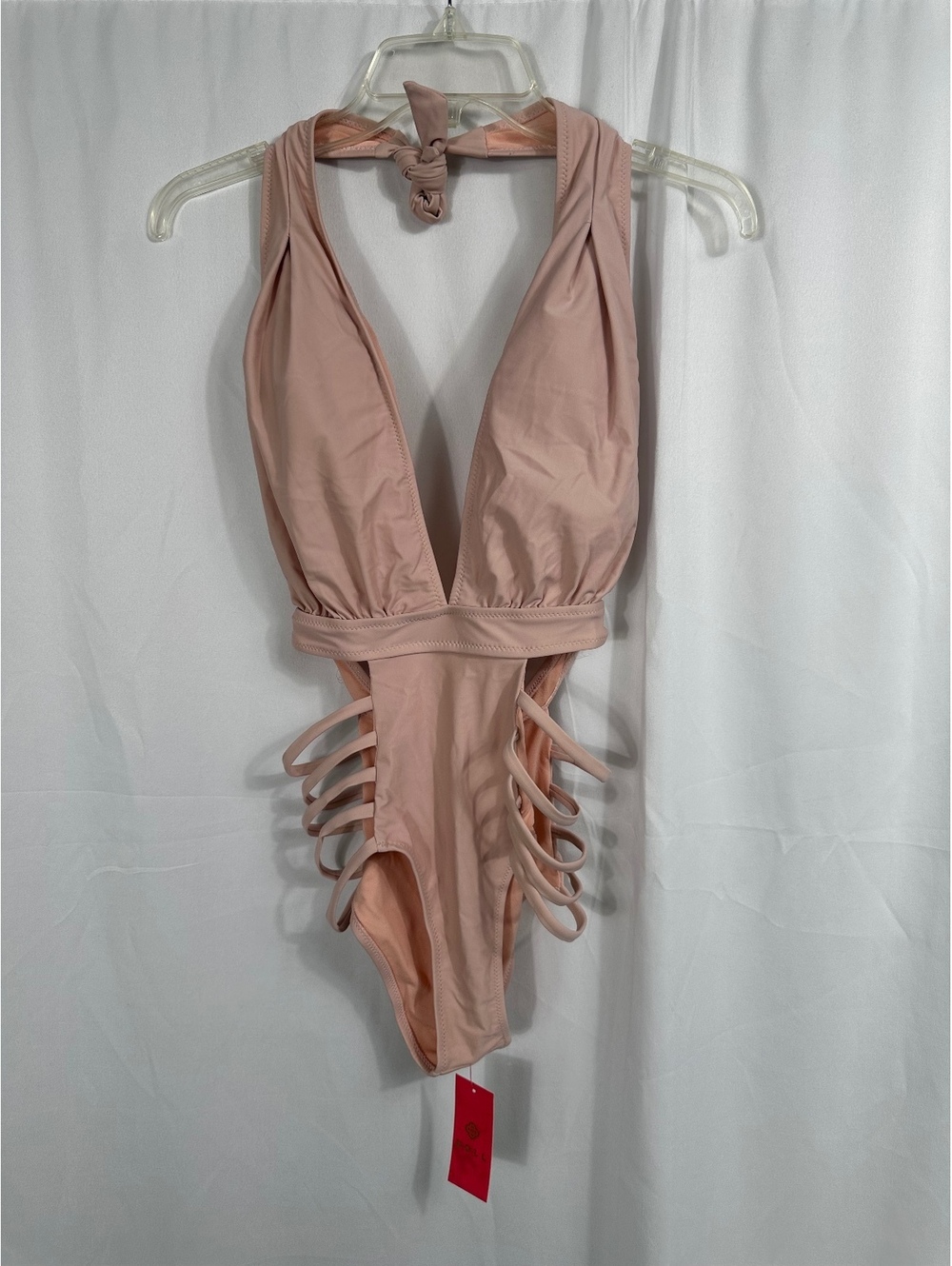 Doll Zinnia Pink Plunging Halter Neckline High Waisted One Piece Size Small